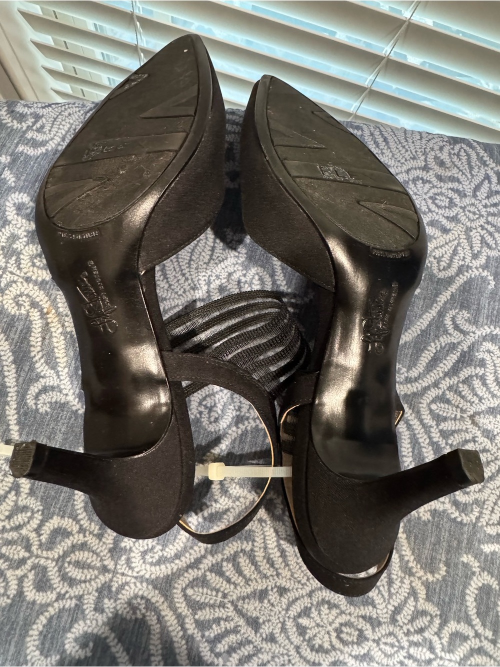 Life Stride Black Pointed Toe Slingback Heels with Striped Ankle Strap - Picture 2 of 5